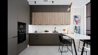 Обзор кухни с барной стойкой и антресолями для квартиры-студии