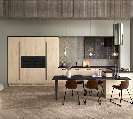 Кухня Стоун Вуд с тонированными стёклами